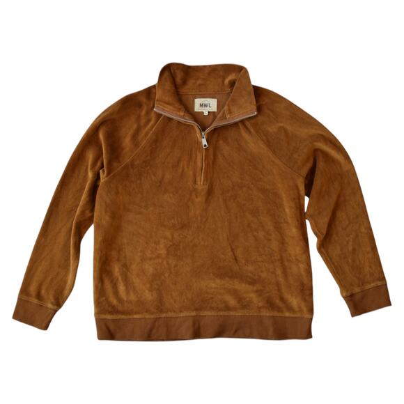 Madewell Make Weekends Longer Brown Velour Quarter Zip Sweatshirt Size Small - Picture 1 of 7